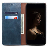 OnePlus 11 Fodral Retro Lädertextur Sömnad Blå