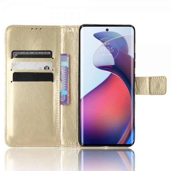 Motorola Edge 30 Fusion Fodral Lädertextur Guld