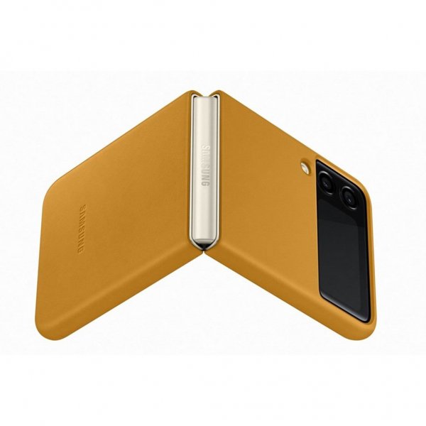 Samsung Original Galaxy Z Flip 3 Skal Leather Cover Mustard
