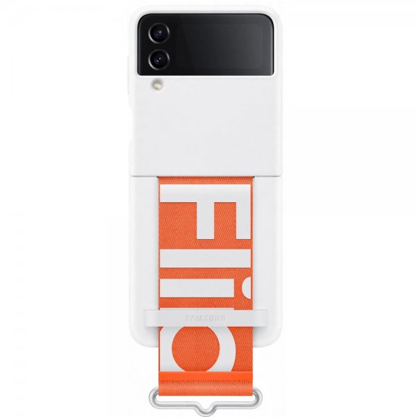 Samsung Original Galaxy Z Flip 4 Skal Silicone Cover with Strap Vit