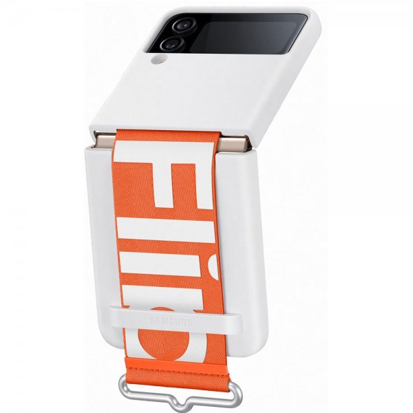 Samsung Original Galaxy Z Flip 4 Skal Silicone Cover with Strap Vit