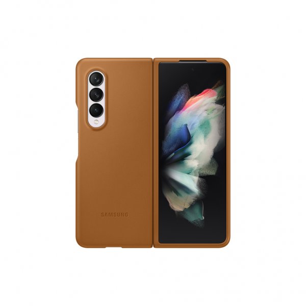 Samsung Original Galaxy Z Fold3 Skal Leather Cover Camel