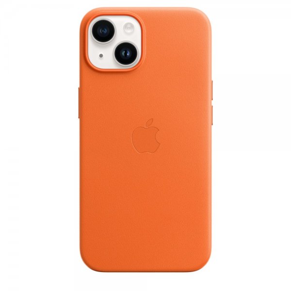 Apple Original iPhone 14 Plus Skal Leather Case MagSafe Orange