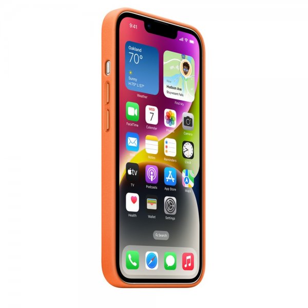 Apple Original iPhone 14 Plus Skal Leather Case MagSafe Orange