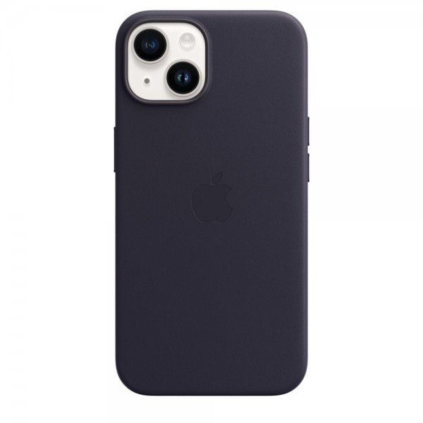 Apple Original iPhone 14 Plus Skal Leather Case MagSafe Svartlila