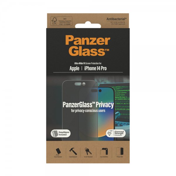 PanzerGlass iPhone 14 Pro Skärmskydd Ultra-Wide Fit Privacy EasyAligner