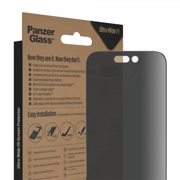 PanzerGlass iPhone 14 Pro Skärmskydd Ultra-Wide Fit Privacy EasyAligner