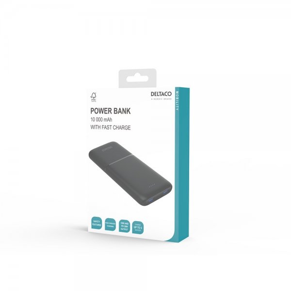 Deltaco Powerbank 10 000 mAh Fast Charge 20W Svart