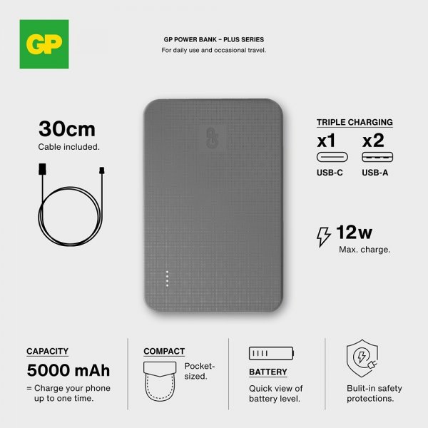 GP Powerbank Plus 5000 mAh Svart