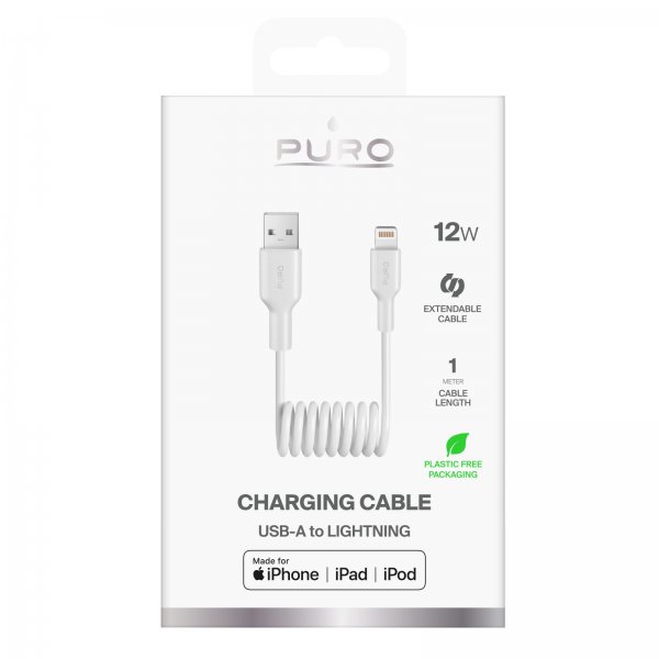 Puro Kabel Spiral Lightning till USB-A 1m Vit