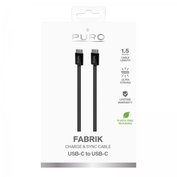 Puro Kabel Fabrik 2.0 60W USB-C till USB-C 1.5m Svart