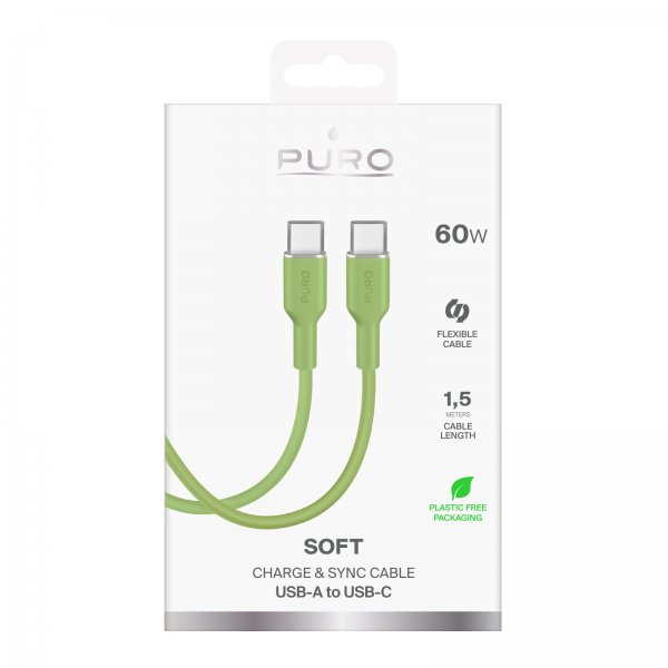 Puro Kabel TPE 25W USB-C till USB-C 1.5m Salted Lime
