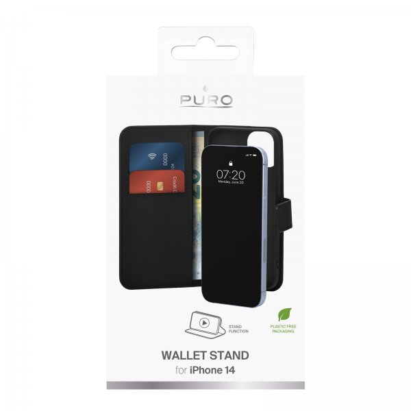 Puro iPhone 14 Fodral Wallet Stand Svart