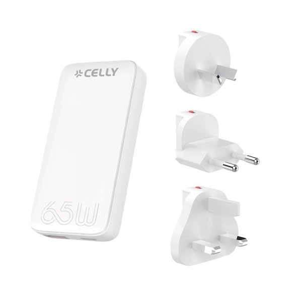 Celly Reseladdare Travel GaN 65W USA/UK/EU/AUS Vit