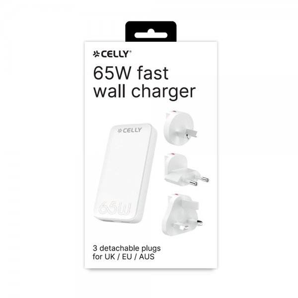 Celly Reseladdare Travel GaN 65W USA/UK/EU/AUS Vit