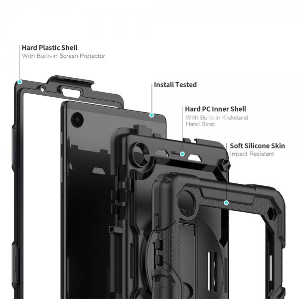 Armor-X Samsung Galaxy Tab A9 Skal Rainproof Rugged Case Hand Strap Kickstand