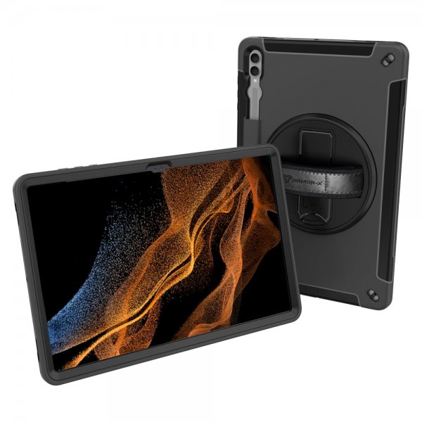 Armor-X Samsung Galaxy Tab S9 Ultra Skal Rainproof Rugged Case Hand Strap Kickstand