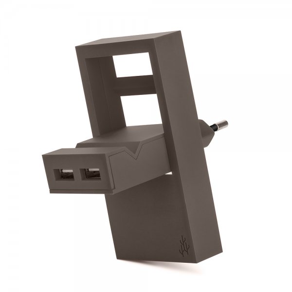 Usbepower ROCK dubbel USB-laddare - 2-i-1 Fickladdare Brun