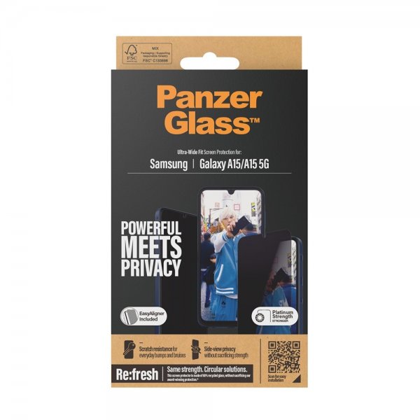 PanzerGlass Samsung Galaxy A15 Skärmskydd Ultra-Wide Fit Privacy EasyAligner