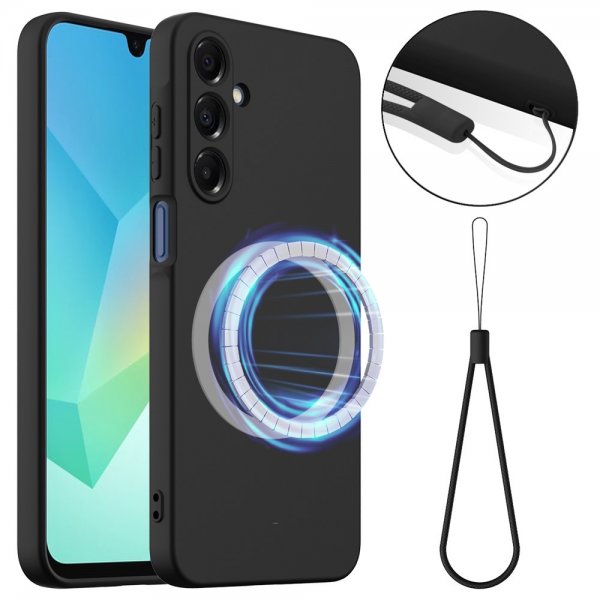 Samsung Galaxy A16 Skal med Strap Silikon MagSafe Svart