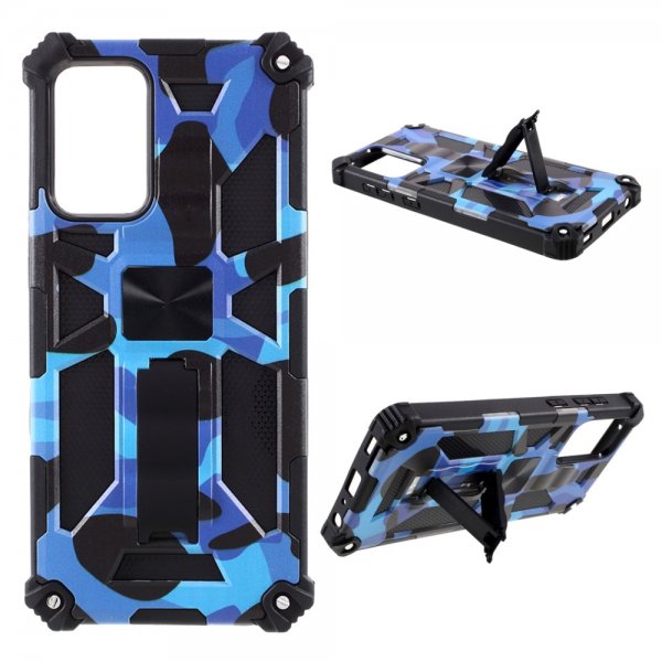 Samsung Galaxy A72 Skal med Metallplatta Stativfunktion Camouflage Blå