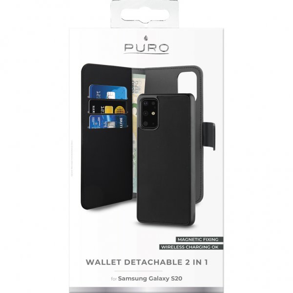 Puro Samsung Galaxy S20 Plus Fodral Wallet Detachable 2 in 1 Svart