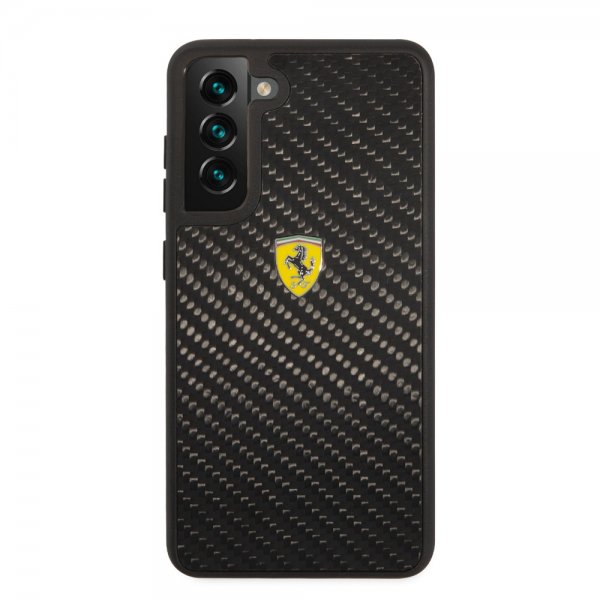 Ferrari Samsung Galaxy S21 FE Skal Real Carbon Metal Logo Svart