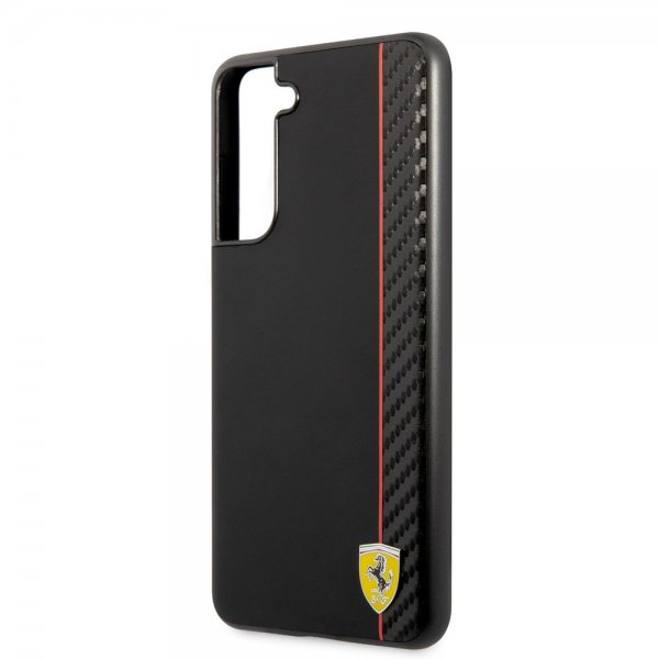 Ferrari Samsung Galaxy S21 FE Skal Vertical Stripe Metal Logo Svart