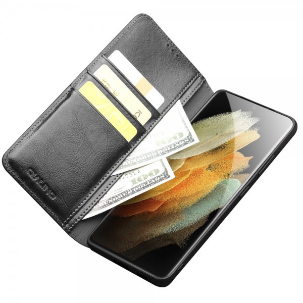 Qialino Samsung Galaxy S21 Ultra Fodral Äkta Läder Svart