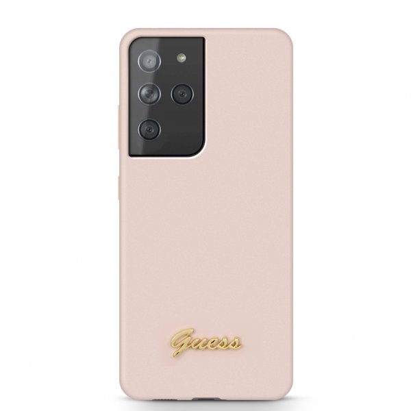 Guess Samsung Galaxy S21 Ultra Skal Metal Logo Rosa