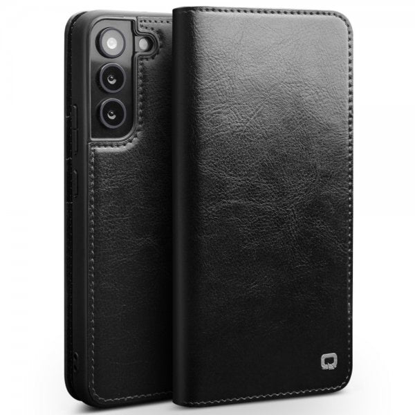 Qialino Samsung Galaxy S22 Fodral Äkta läder Kortfack Svart