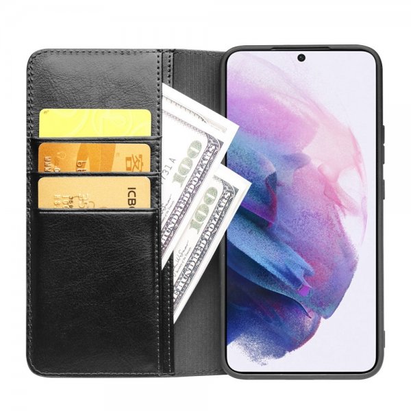 Qialino Samsung Galaxy S22 Fodral Äkta läder Kortfack Svart
