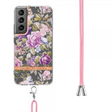 Samsung Galaxy S22 Plus Skal Blommönster med Strap Lila Pioner