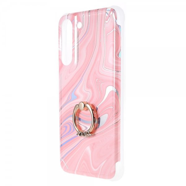 Samsung Galaxy S22 Plus Skal med Ring Marmormönster Rosa