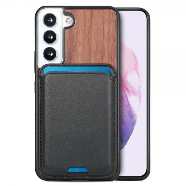 Samsung Galaxy S22 Plus Skal Trä Löstagbar Korthållare Walnut