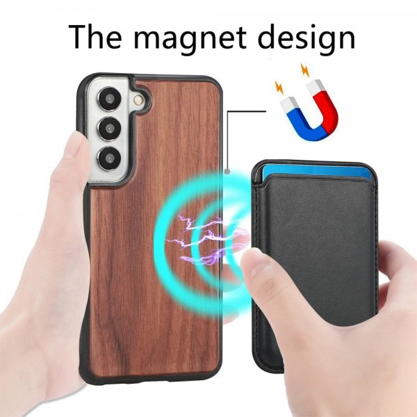 Samsung Galaxy S22 Plus Skal Trä Löstagbar Korthållare Walnut