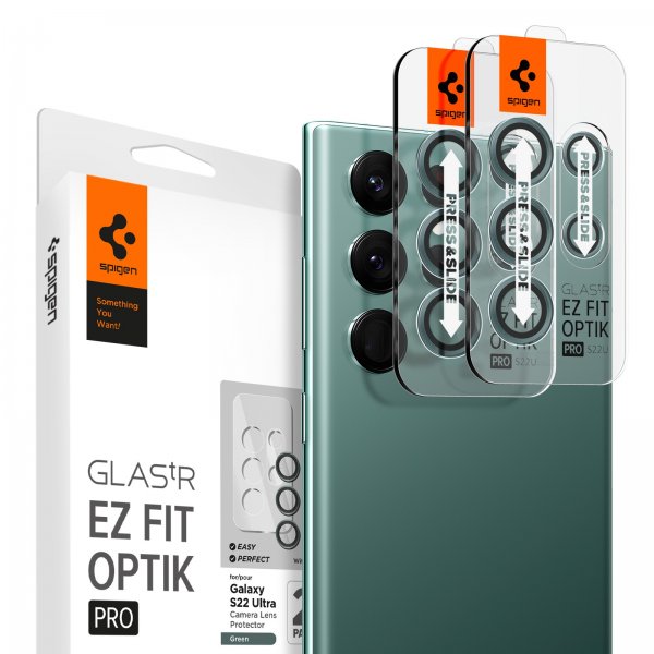 Spigen Samsung Galaxy S22 Ultra Kameraskydd GLAS.tR EZ Fit Optik Pro 2-pack Grön