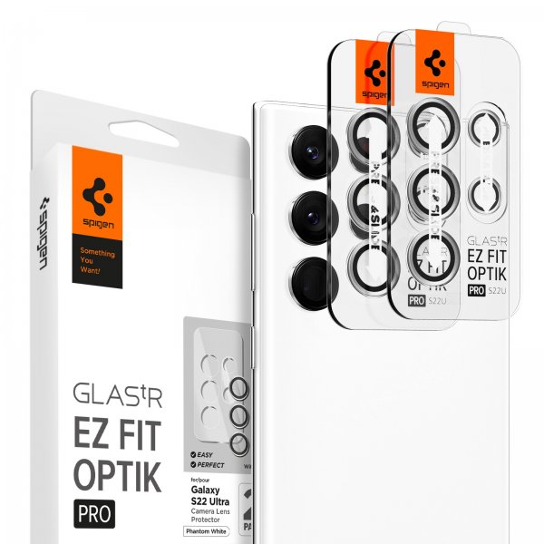 Spigen Samsung Galaxy S22 Ultra Kameraskydd GLAS.tR EZ Fit Optik Pro 2-pack Phantom White