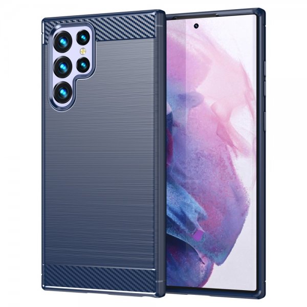 Samsung Galaxy S22 Ultra Skal Borstad Kolfibertextur Blå