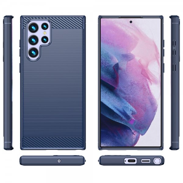 Samsung Galaxy S22 Ultra Skal Borstad Kolfibertextur Blå