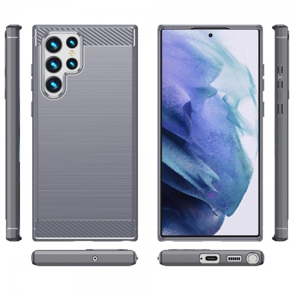 Samsung Galaxy S22 Ultra Skal Borstad Kolfibertextur Grå