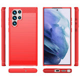 Samsung Galaxy S22 Ultra Skal Borstad Kolfibertextur Röd