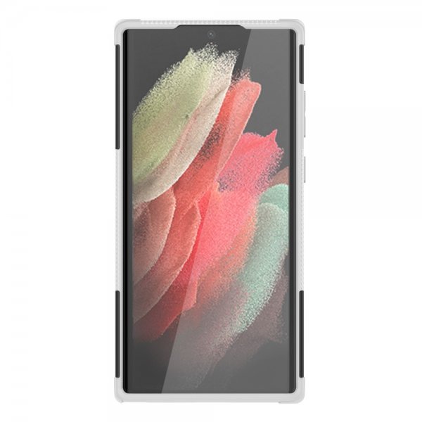 Samsung Galaxy S22 Ultra Skal Däckmönster Stativfunktion Vit