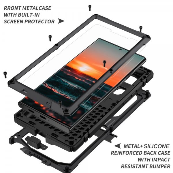 R-JUST Samsung Galaxy S22 Ultra Skal Metall Stöttåligt Svart