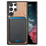 Samsung Galaxy S22 Ultra Skal Trä Löstagbar Korthållare Cherry
