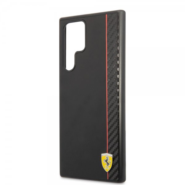 Ferrari Samsung Galaxy S22 Ultra Skal Vertical Stripe Metal Logo Svart