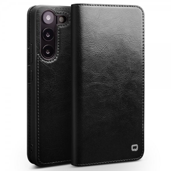 Qialino Samsung Galaxy S23 Fodral Äkta läder Kortfack Svart