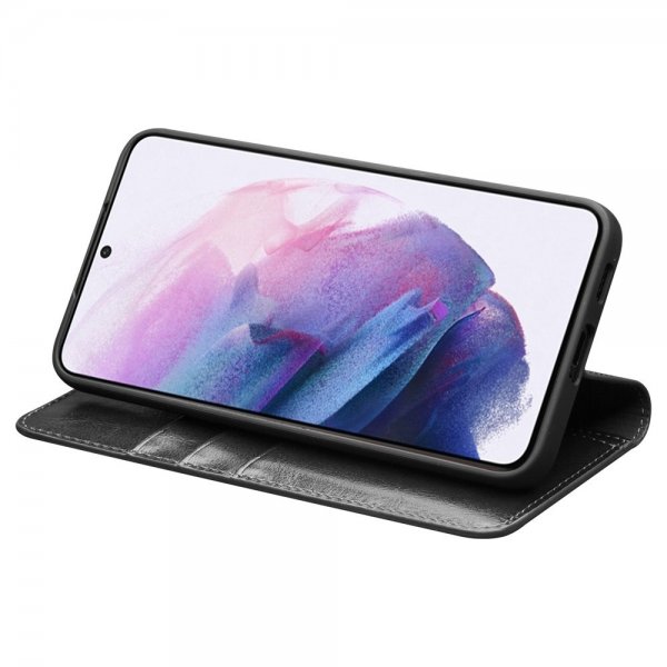 Qialino Samsung Galaxy S23 Fodral Äkta läder Kortfack Svart