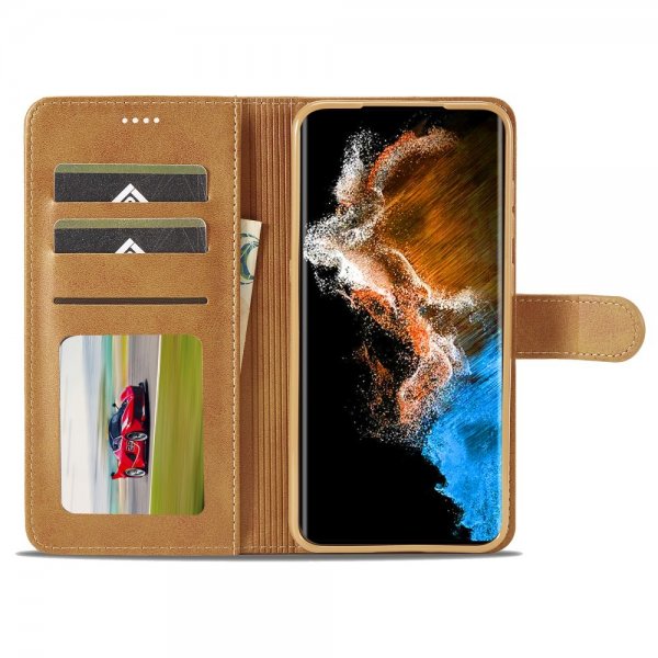 Lc.Imeeke Samsung Galaxy S23 Fodral med Kortfack Stativfunktion Brun