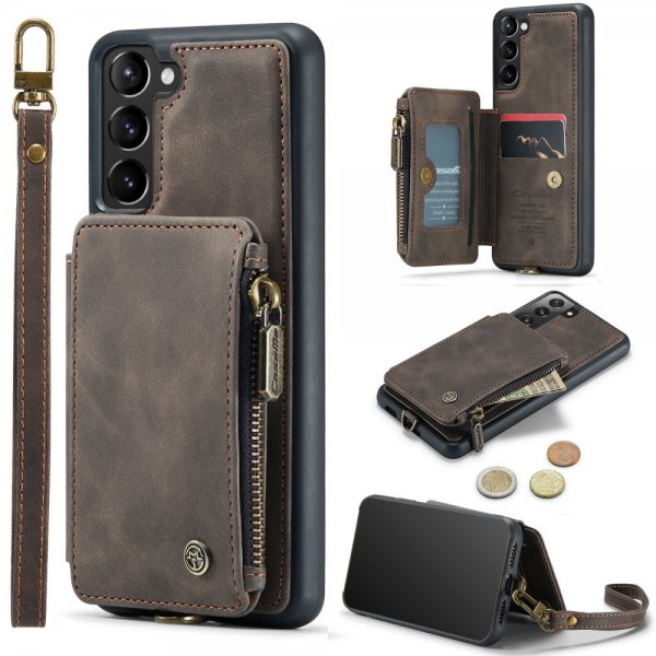 CaseMe Samsung Galaxy S23 Plus Skal C20 Kortfack Dragkedja Kaffe